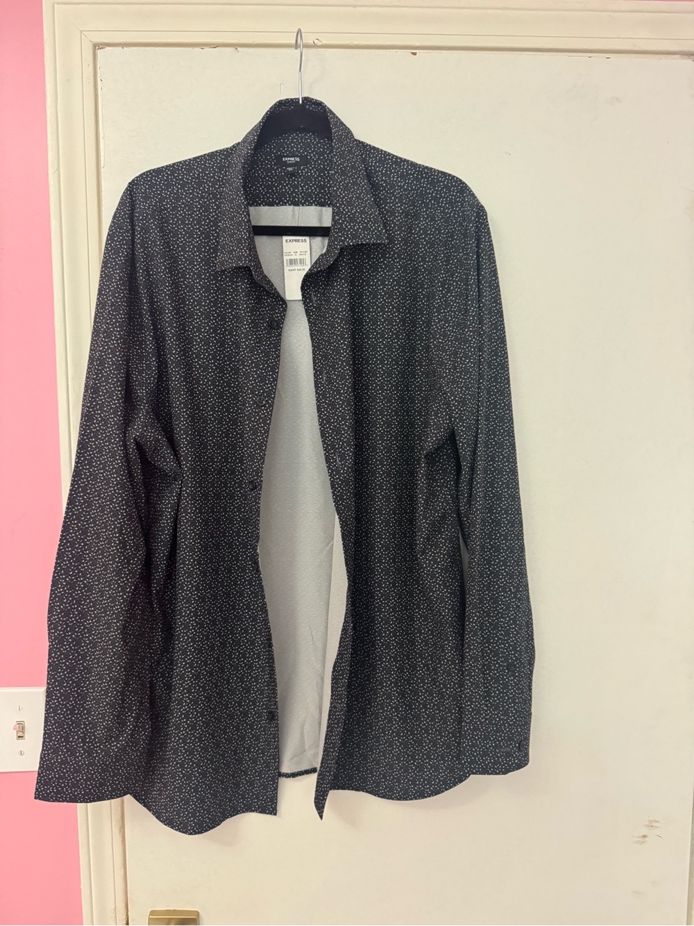 Express Black Microdot Men's Button-Front Shirt Jacket